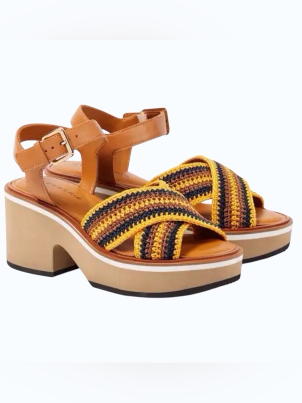 Robert Clergerie Carya Woven Platform Sandals Mustard/Tan Size-US 8/EUR 38.5 NIB